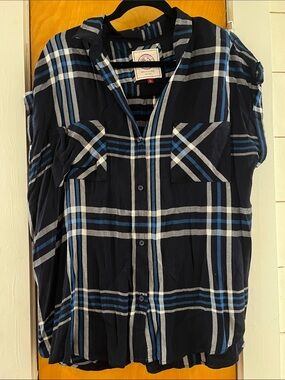 SO Black and Blue Plaid Button-Up